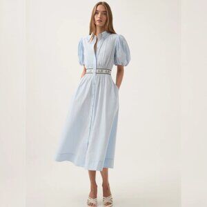 Aje Harling Logo Light Blue Striped Midi Dress